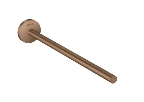 Handtuchhalter aus gebürstetem Rotgold von AXOR, an einer Wand montiert, mit schlichter, runder Halterung und geradem, einem Stück langen Stab.